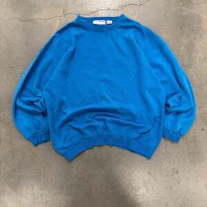 Vintage 80s French Navy Sport Blue Blank Crewneck Sweatshirt Made in Korea